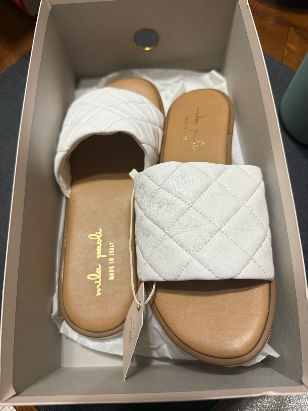 Mila Paoli Quilted Band White Sandals 37